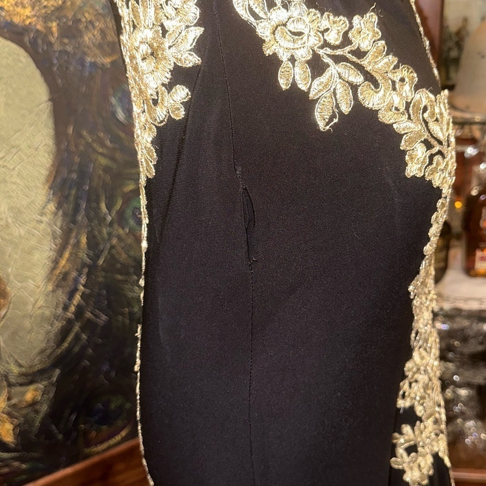 Besty & Adams Gold Embroidery Black Formal Gown Dress 0 - Picture 11 of 16